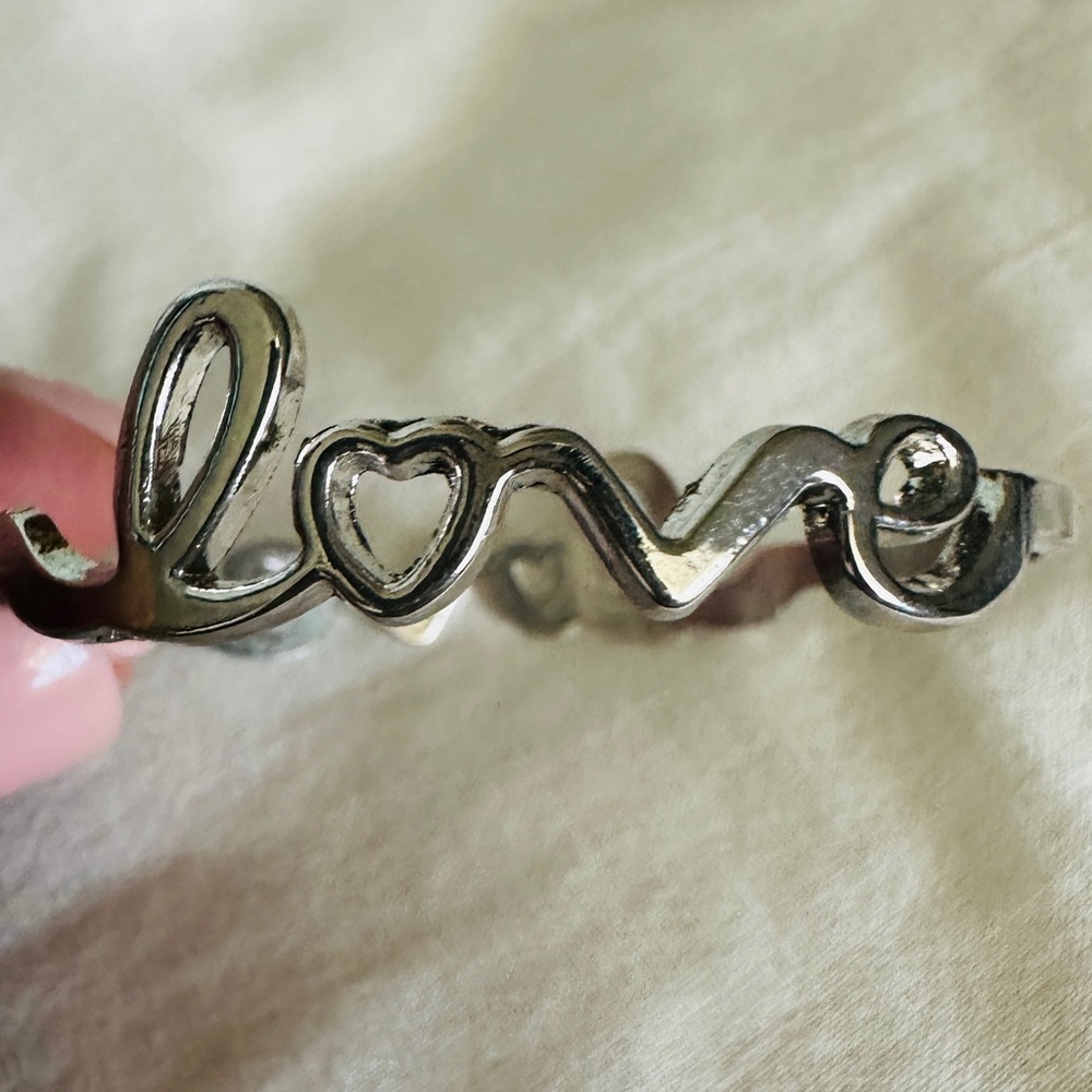 Vintage Silver Tone Love Script Bangle Bracelet - image 3